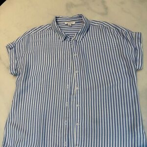 Women’s Sleeveless Blouse, Roll cuffs, Blue & White Stripes Size M